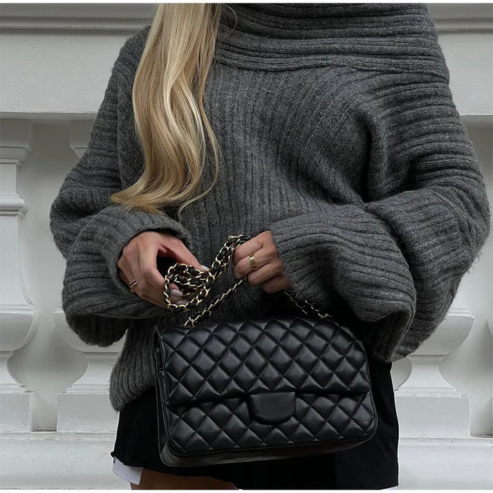 Dames Off-Shoulder Effen Gebreide Trui met Lange Mouwen