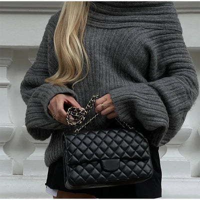 Dames Off-Shoulder Effen Gebreide Trui met Lange Mouwen
