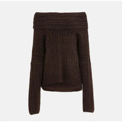 Dames Off-Shoulder Effen Gebreide Trui met Lange Mouwen