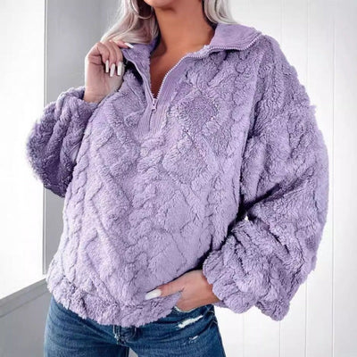 Dames Oversized Fleece Sweater Met Halve Rits En Hoge Hals