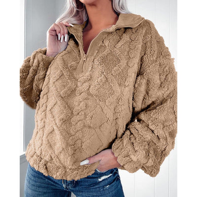 Dames Oversized Fleece Sweater Met Halve Rits En Hoge Hals