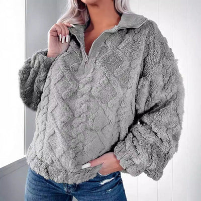 Dames Oversized Fleece Sweater Met Halve Rits En Hoge Hals