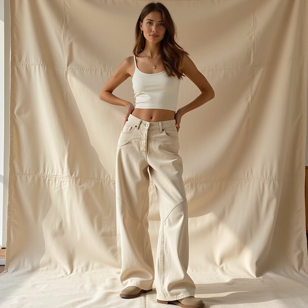 Dames Middelhoge Taille Broek Met Wijde pijpen