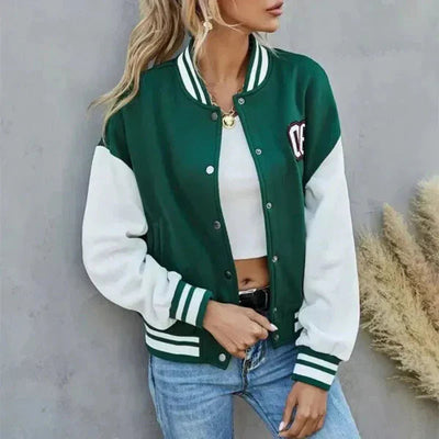 Dames Varsity Bomberjacket Met Contrasterende Mouwen En Knopen