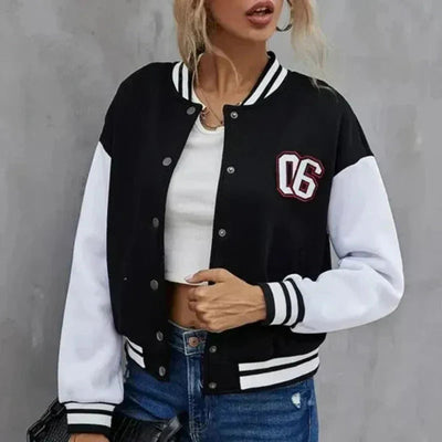 Dames Varsity Bomberjacket Met Contrasterende Mouwen En Knopen