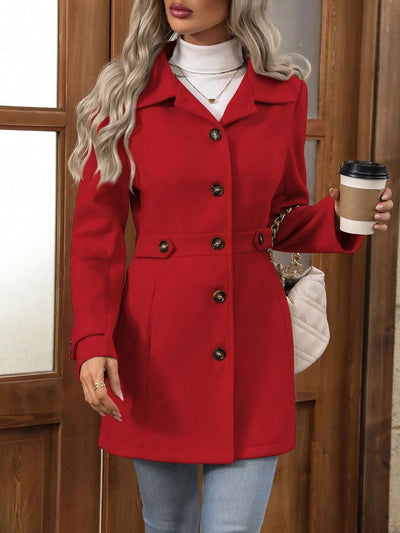 Dames Winterjas Met Wol En Knoopsluiting Aan De Voorkant