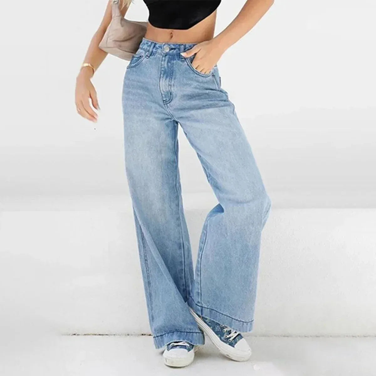 Dames Jeans Met Hoge Taille En Wijde Pijpen In Relaxte Pasvorm