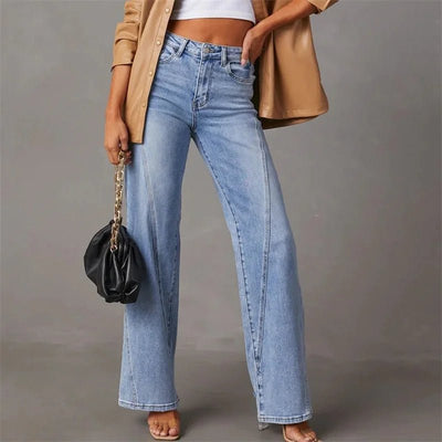 Damesjeans Hoge taille Met Riemlussen En Zakken