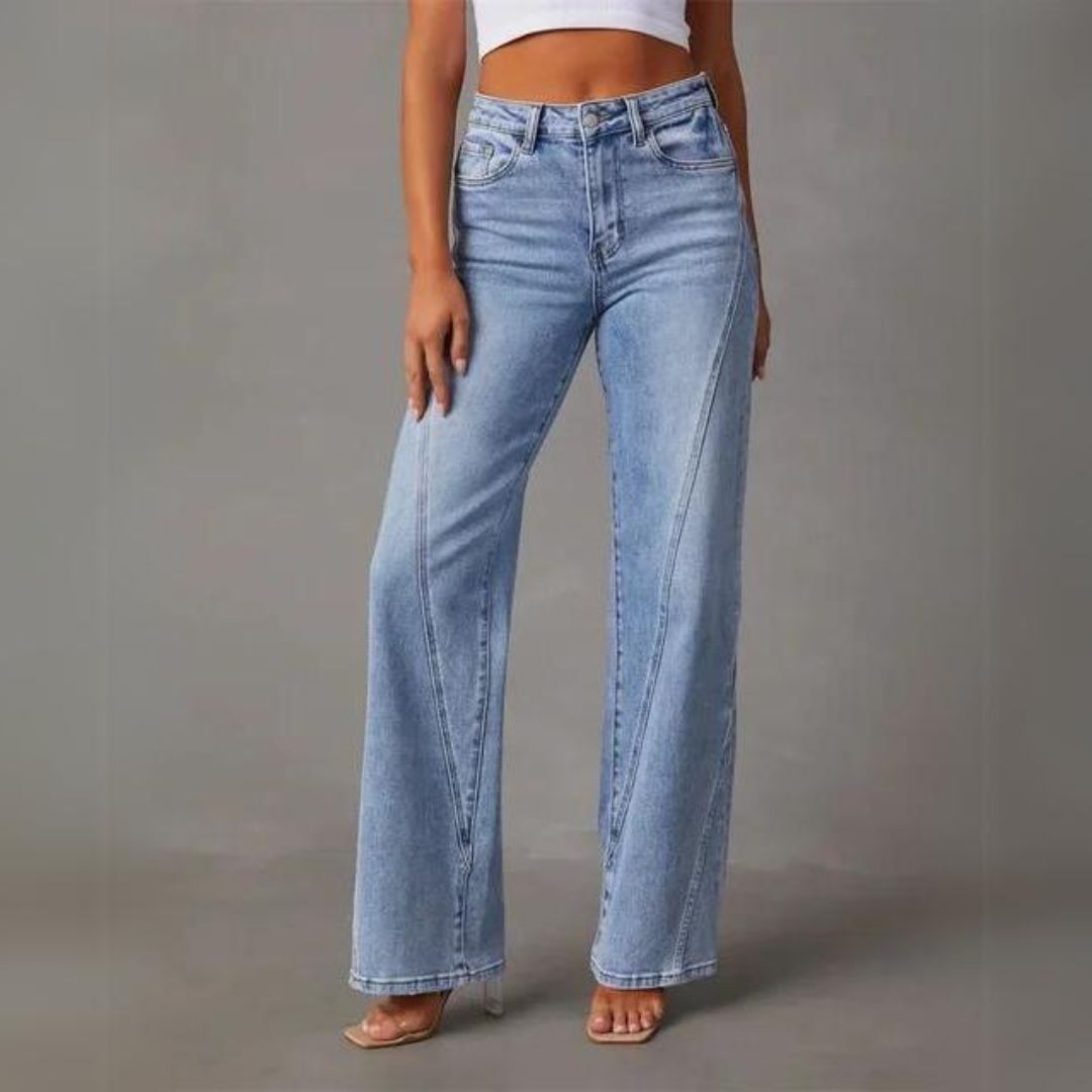 Damesjeans Hoge taille Met Riemlussen En Zakken