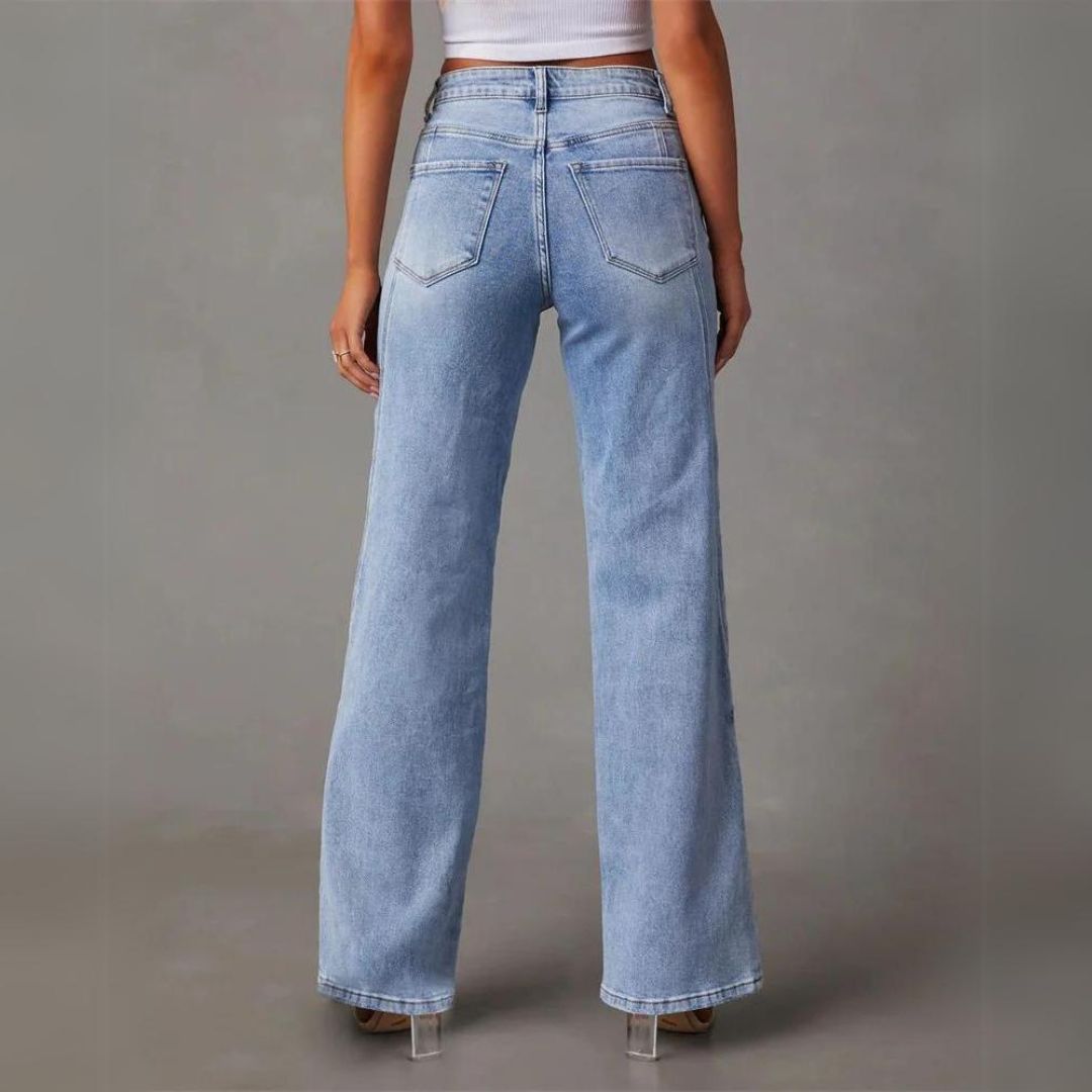 Damesjeans Hoge taille Met Riemlussen En Zakken