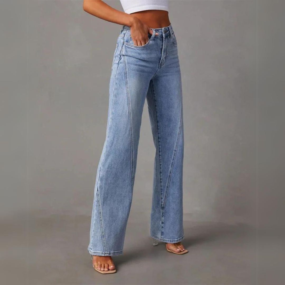 Damesjeans Hoge taille Met Riemlussen En Zakken