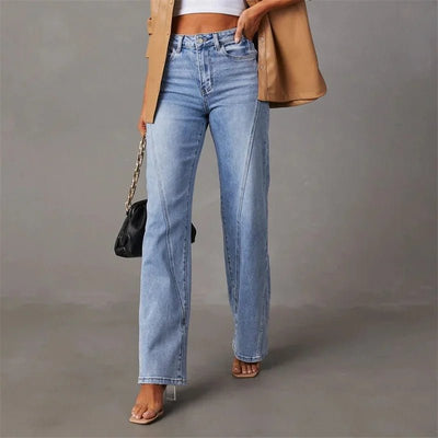Damesjeans Hoge taille Met Riemlussen En Zakken