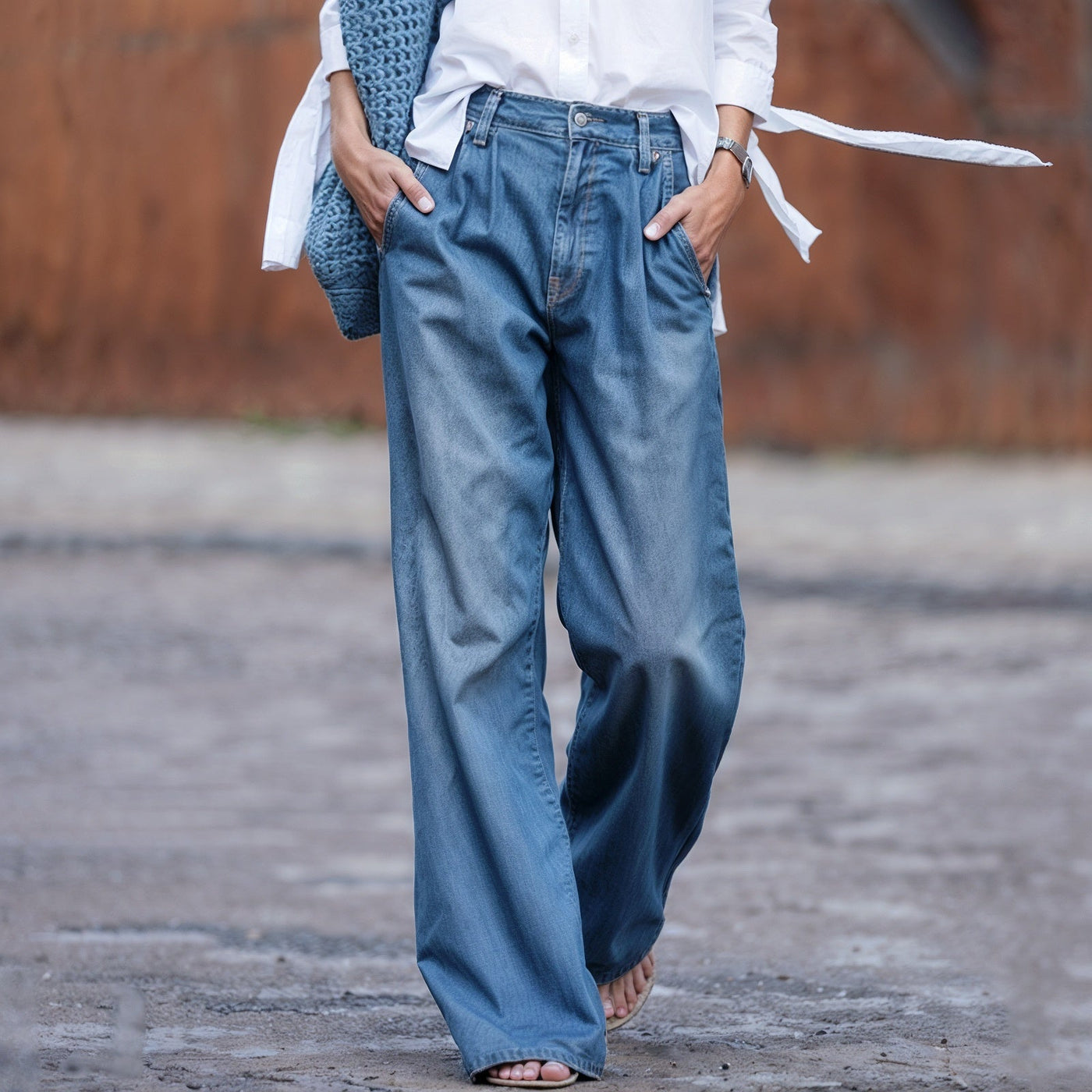 Dames Relaxte Pasvorm Jeans Met zakken aan de voorkant