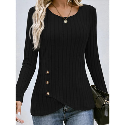 Dames Getailleerde Blouse Met Ronde Hals En Lange Mouwen