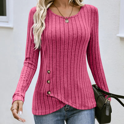 Dames Getailleerde Blouse Met Ronde Hals En Lange Mouwen