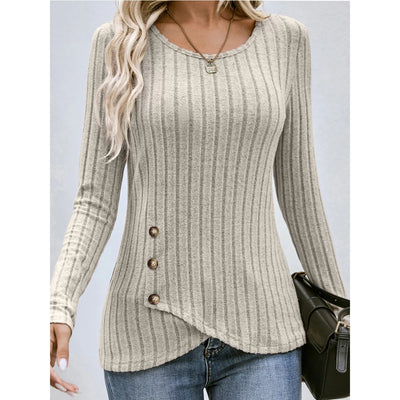 Dames Getailleerde Blouse Met Ronde Hals En Lange Mouwen
