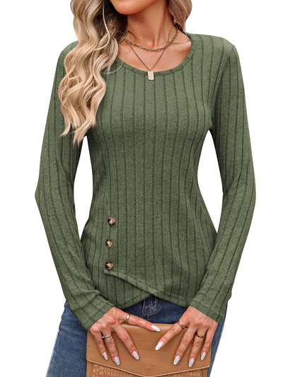 Dames Getailleerde Blouse Met Ronde Hals En Lange Mouwen