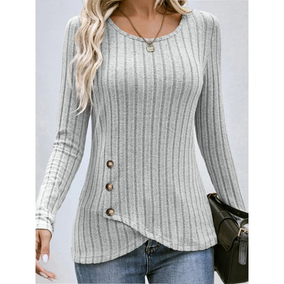 Dames Getailleerde Blouse Met Ronde Hals En Lange Mouwen
