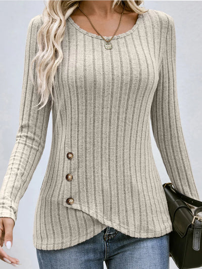 Dames Getailleerde Blouse Met Ronde Hals En Lange Mouwen