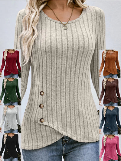 Dames Getailleerde Blouse Met Ronde Hals En Lange Mouwen