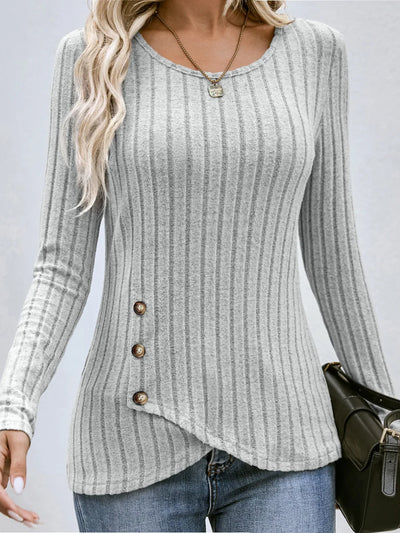 Dames Getailleerde Blouse Met Ronde Hals En Lange Mouwen