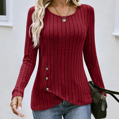 Dames Getailleerde Blouse Met Ronde Hals En Lange Mouwen