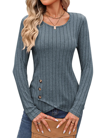 Dames Getailleerde Blouse Met Ronde Hals En Lange Mouwen