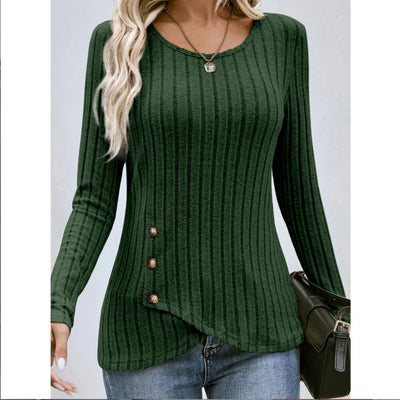 Dames Getailleerde Blouse Met Ronde Hals En Lange Mouwen