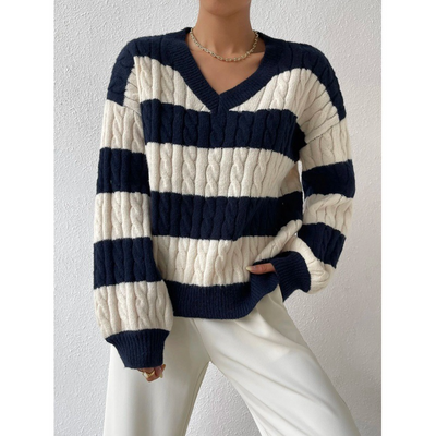 Dames Trui Met Oversized Pasvorm En Gestreept Kabelgebreid Design