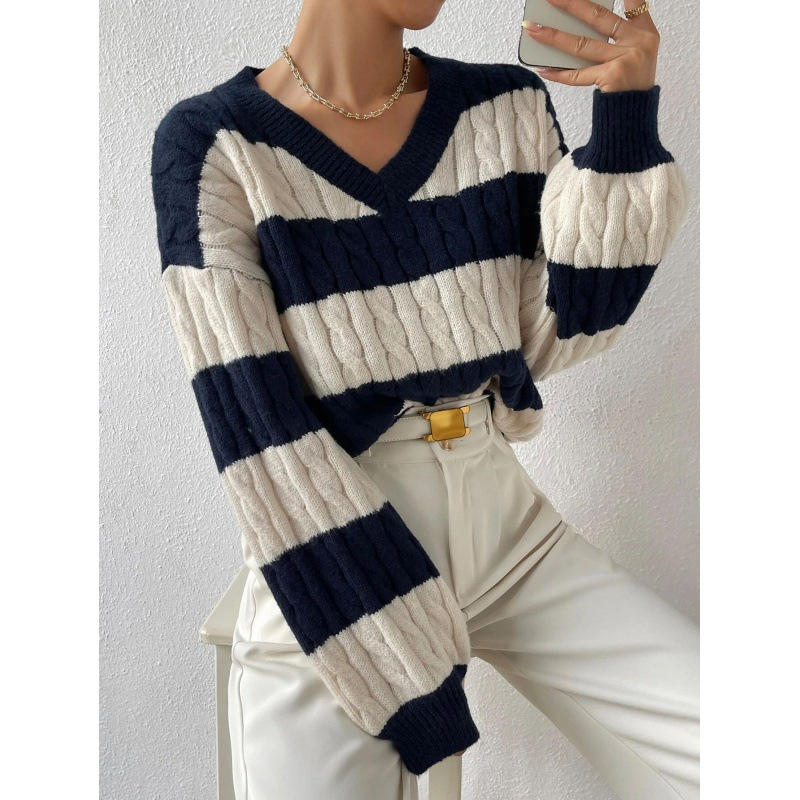 Dames Trui Met Oversized Pasvorm En Gestreept Kabelgebreid Design
