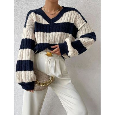 Dames Trui Met Oversized Pasvorm En Gestreept Kabelgebreid Design