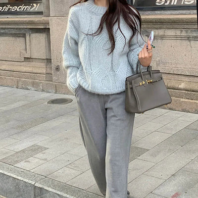 Dames Oversized Gebreide Sweater Met Kabelpatroon En Lange Mouwen