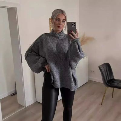 Dames Oversized Gebreide Trui Met Col Kraag En Lange Mouwen