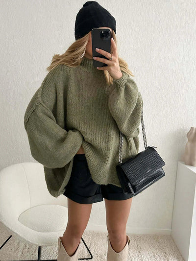 Dames Oversized Gebreide Trui Met Col Kraag En Lange Mouwen