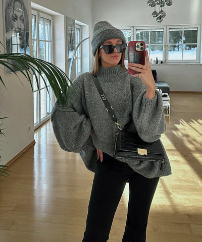 Dames Oversized Gebreide Trui Met Col Kraag En Lange Mouwen
