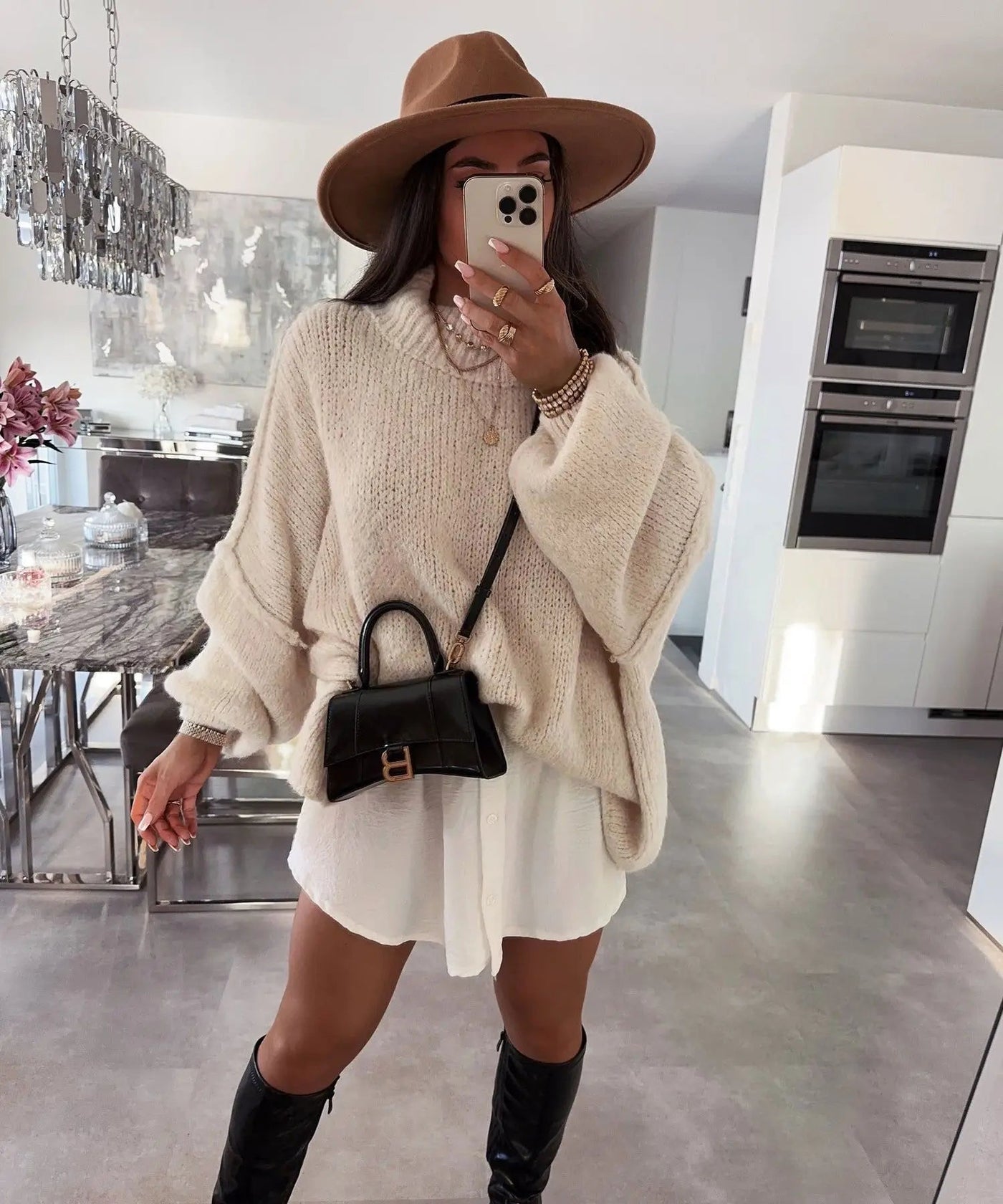 Dames Oversized Gebreide Trui Met Col Kraag En Lange Mouwen