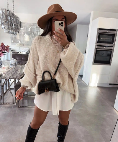 Dames Oversized Gebreide Trui Met Col Kraag En Lange Mouwen