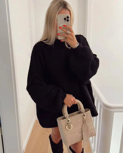 Dames Oversized Gebreide Trui Met Col Kraag En Lange Mouwen