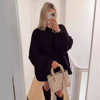 Dames Oversized Gebreide Trui Met Col Kraag En Lange Mouwen