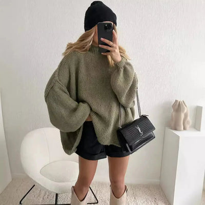 Dames Oversized Gebreide Trui Met Col Kraag En Lange Mouwen