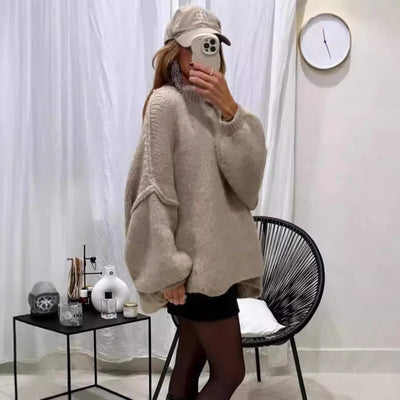 Dames Oversized Gebreide Trui Met Col Kraag En Lange Mouwen