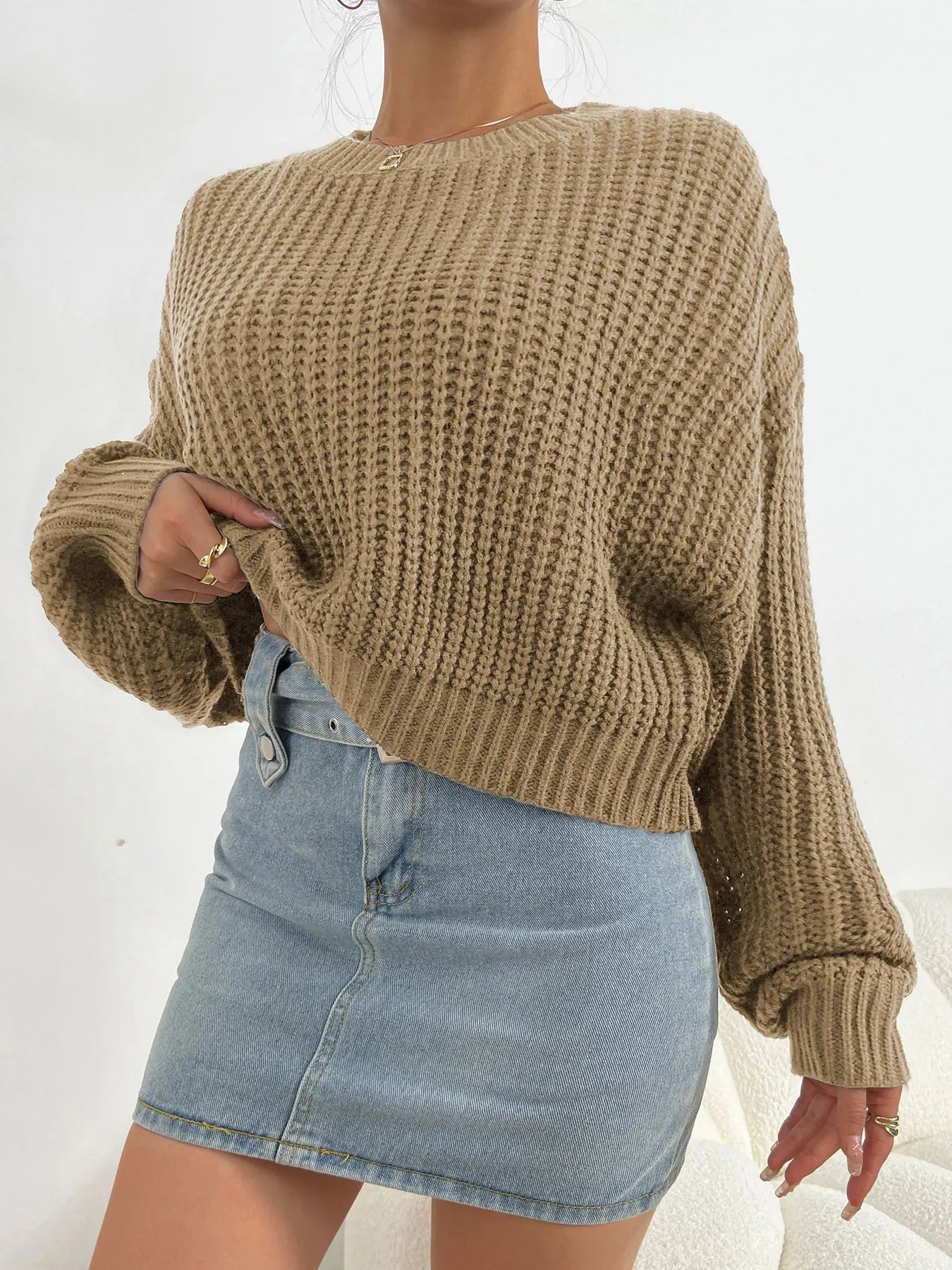 Dames Gebreide Trui Met Oversized Mouwen En Ronde Hals