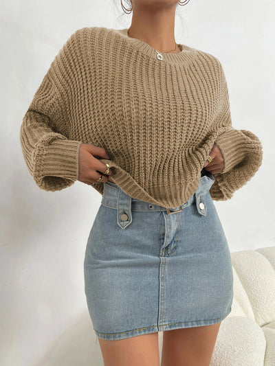 Dames Gebreide Trui Met Oversized Mouwen En Ronde Hals