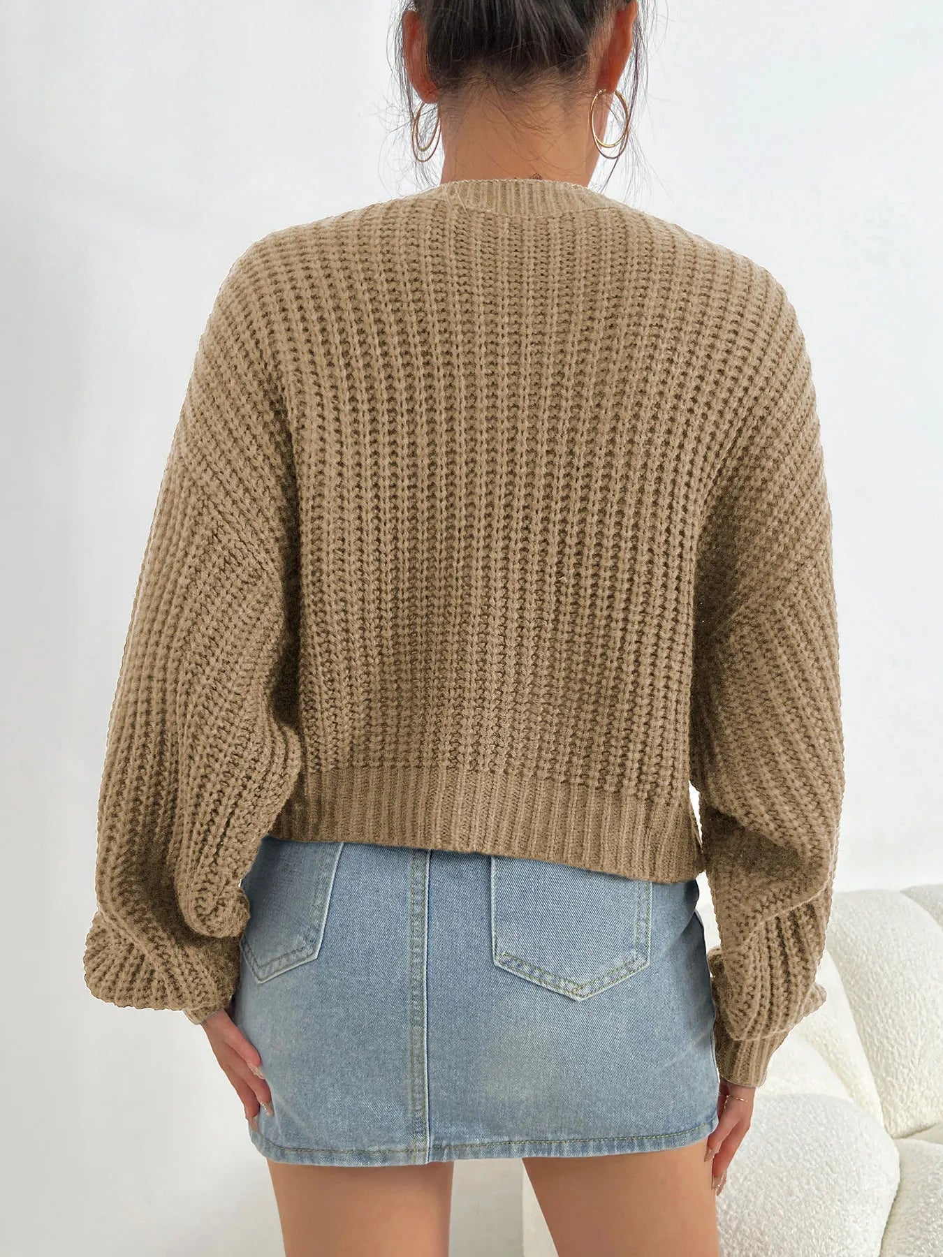 Dames Gebreide Trui Met Oversized Mouwen En Ronde Hals