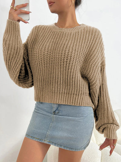 Dames Gebreide Trui Met Oversized Mouwen En Ronde Hals