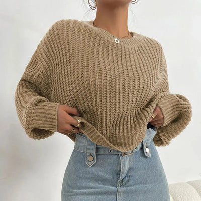 Dames Gebreide Trui Met Oversized Mouwen En Ronde Hals