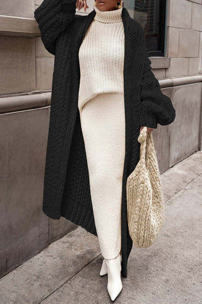 Dames Oversized Gebreide Cardigan Van Wol Met Lange Open Voorzijde