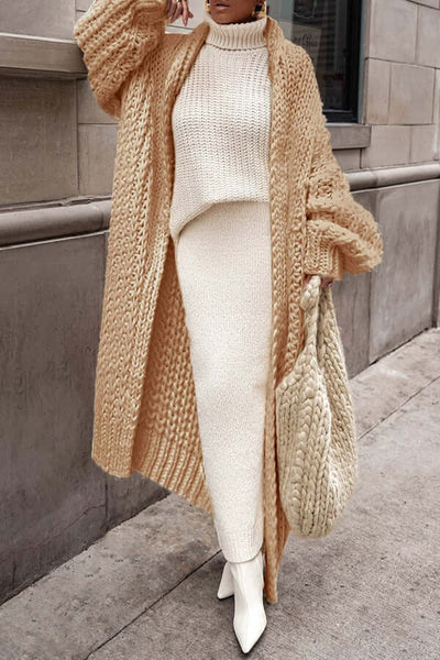 Dames Oversized Gebreide Cardigan Van Wol Met Lange Open Voorzijde