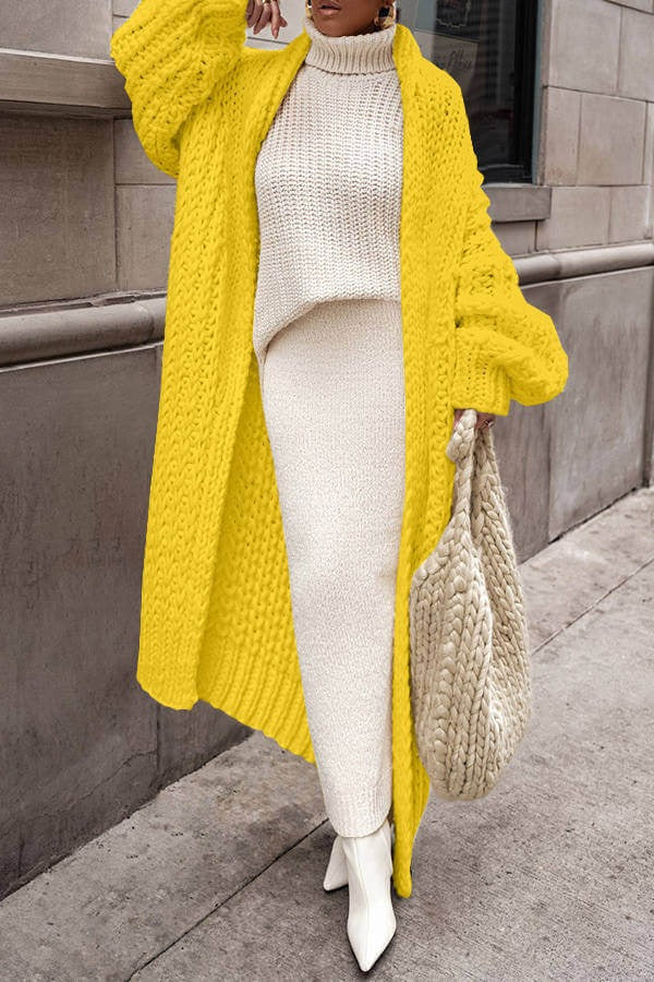 Dames Oversized Gebreide Cardigan Van Wol Met Lange Open Voorzijde