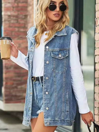 Dames Retro Denim Jasje Met Knopensluiting En Zakken